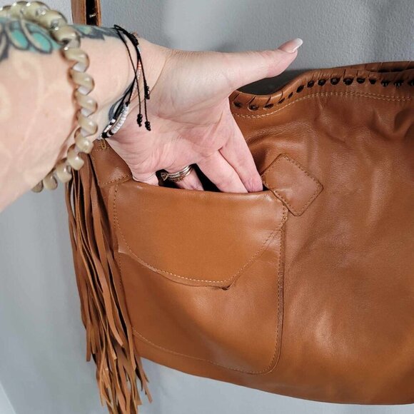 Handmade leather and cow hide bag with Turquoise stone, made by Sweet Smoke Bags - Picture 9 of 15